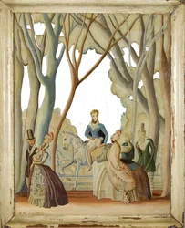 Spaziergänger in einem bewaldeten Park, ca. 1930